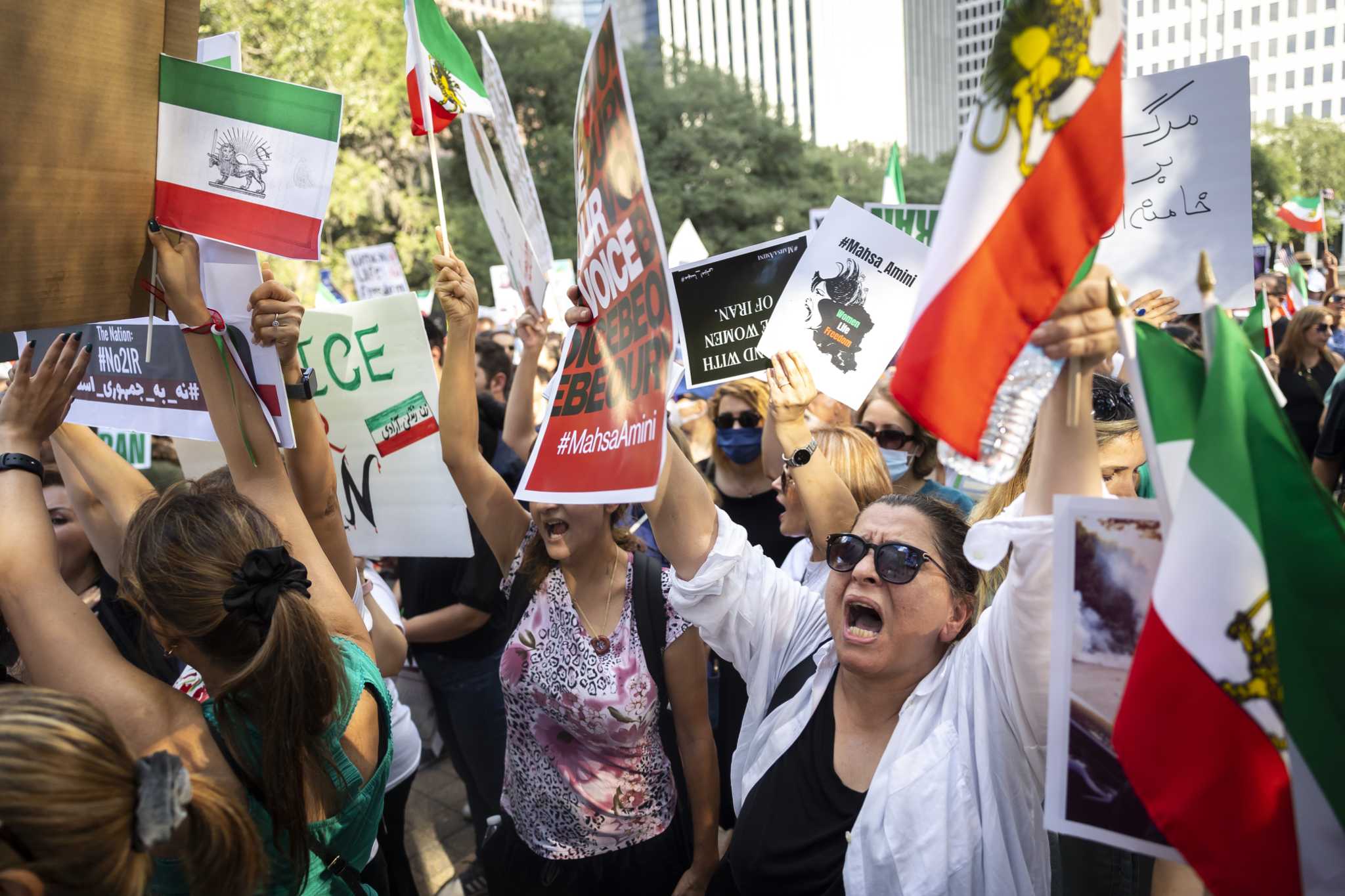 Houston Iranians protest outside City Hall