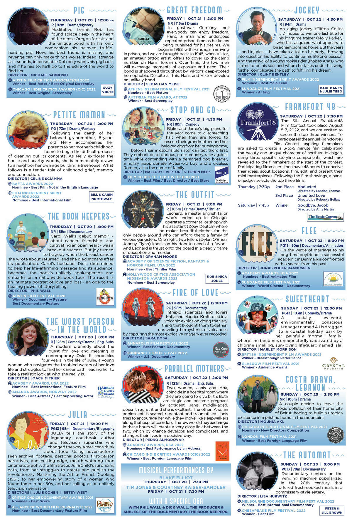 The 14th annual Frankfort Film Festival schedule of events.