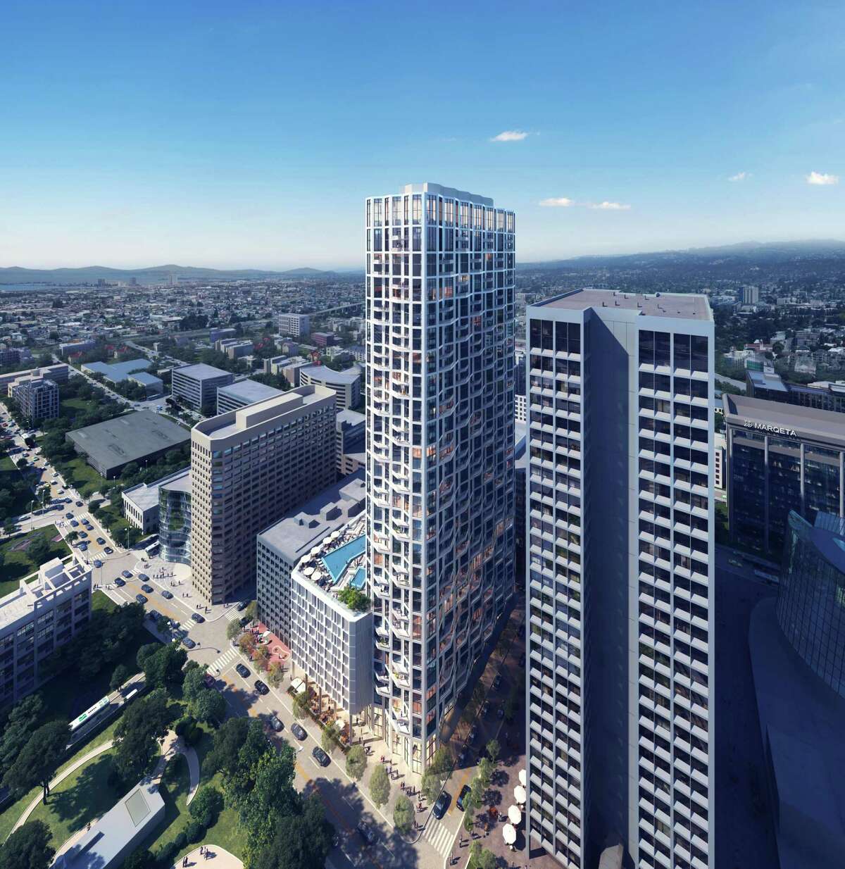 A rendering of a proposed Oakland residential tower at 325 22nd St. that would be the city's tallest.