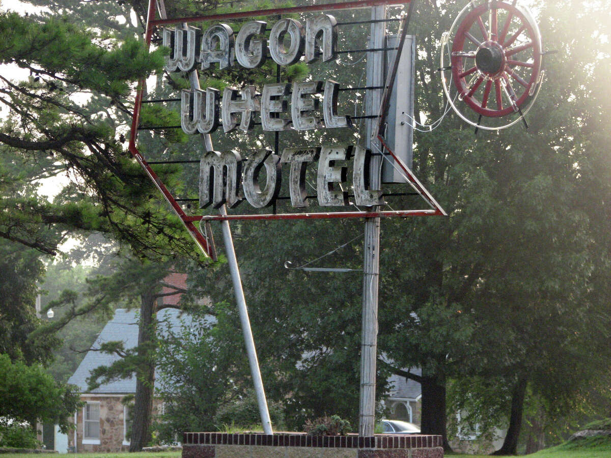 The sign of the Wagon Wheel Motel along Route 66 in Cuba, Missouri. It is up for sale for more than $1.7 million