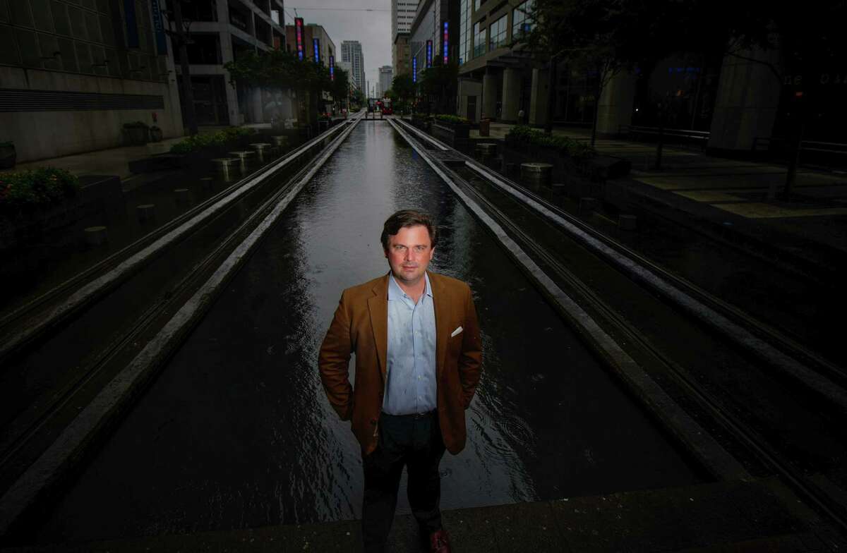 Jordan Crenshaw, vice president of the U.S. Chamber of Commerce’s Technology Engagement Center, poses for a portrait Monday, Oct. 17, 2022, along Main Street in downtown Houston.