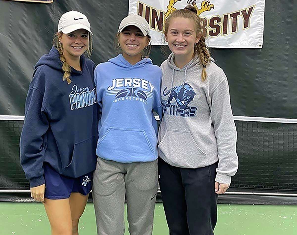 From left, Jersey's Libby McCormick, Tessa Crawford and Elise Noble advanced to this week's IHSA Girls state Tennis Tournament, which starts Thursday at sites around suburban Chicago.