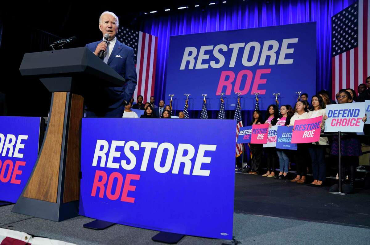 President Joe Biden speaks about abortion access during a Democratic National Committee event at the Howard Theatre on Oct. 18, 2022, in Washington.