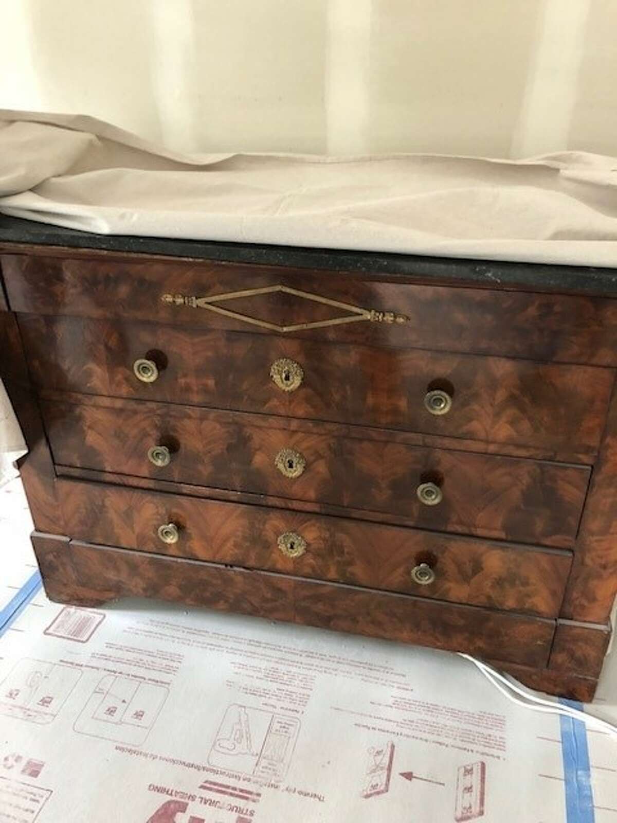 Aileen Warren and Kiley Jackson found this antique chest in the Continental Tent at the Original Round Top Antiques Fair and repurposed it as a bathroom vanity for a client.