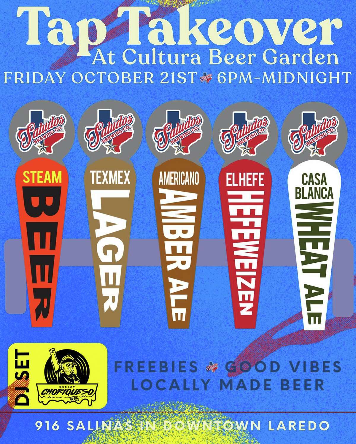 A flyer shows the beers available at the Saludos Brewing Co. tap takover at Cultura Beer Garden this Friday, October 21st.