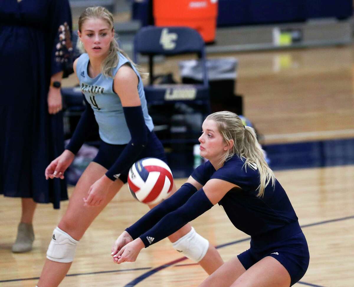 Lake Creek's Lauren Vickery (8) returns a serve in the second set of a District 21-5A high school volleyball match at Lake Creek High School, Tuesday, Oct. 18, 2022, in Montgomery.