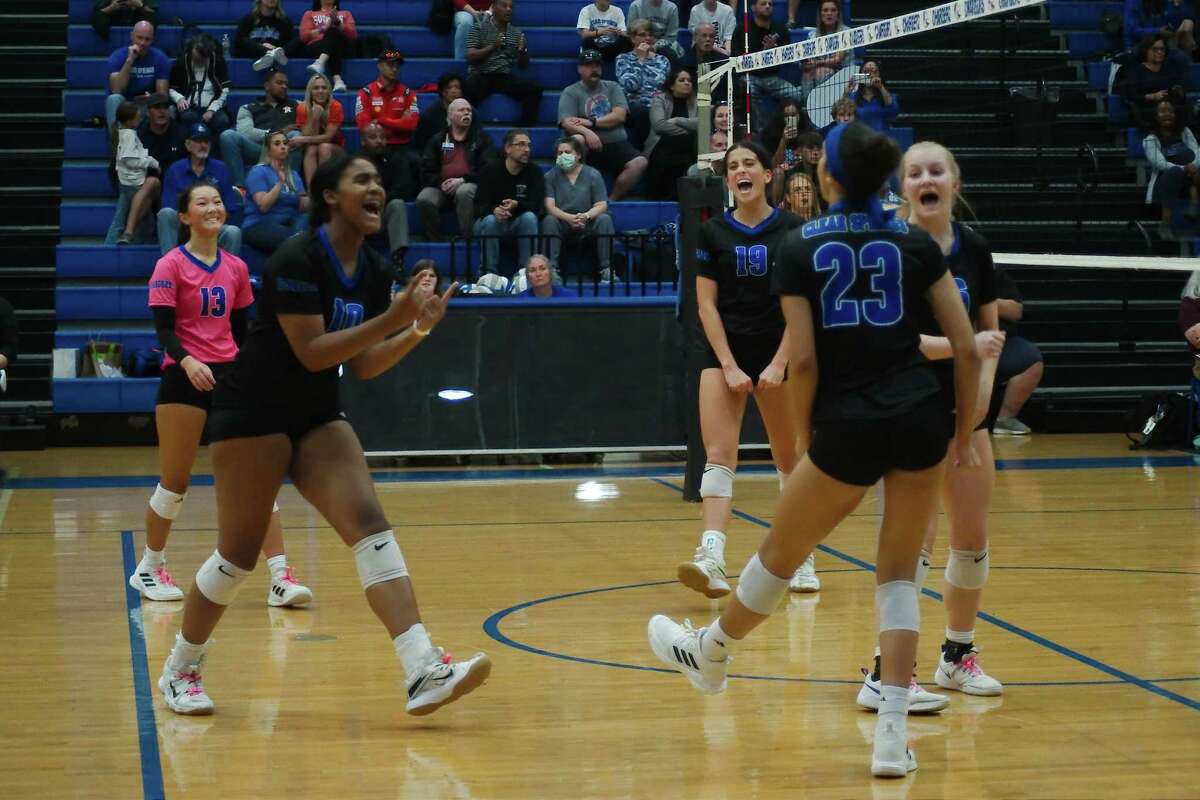Clear Springs players celebrates a point against Clear Creek in a recent District 24-6A match.