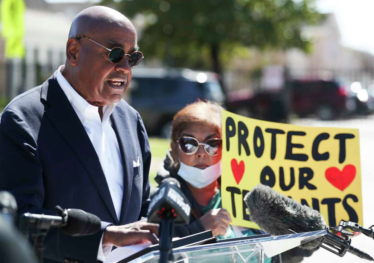 Harris County Commissioner Rodney Ellis speaks during a press conference to announce a new tenant protection policy that gives renters the right to repairs, apply for housing free from discrimination, and due process before being evicted, Wednesday, Oct. 19, 2022, in Houston.