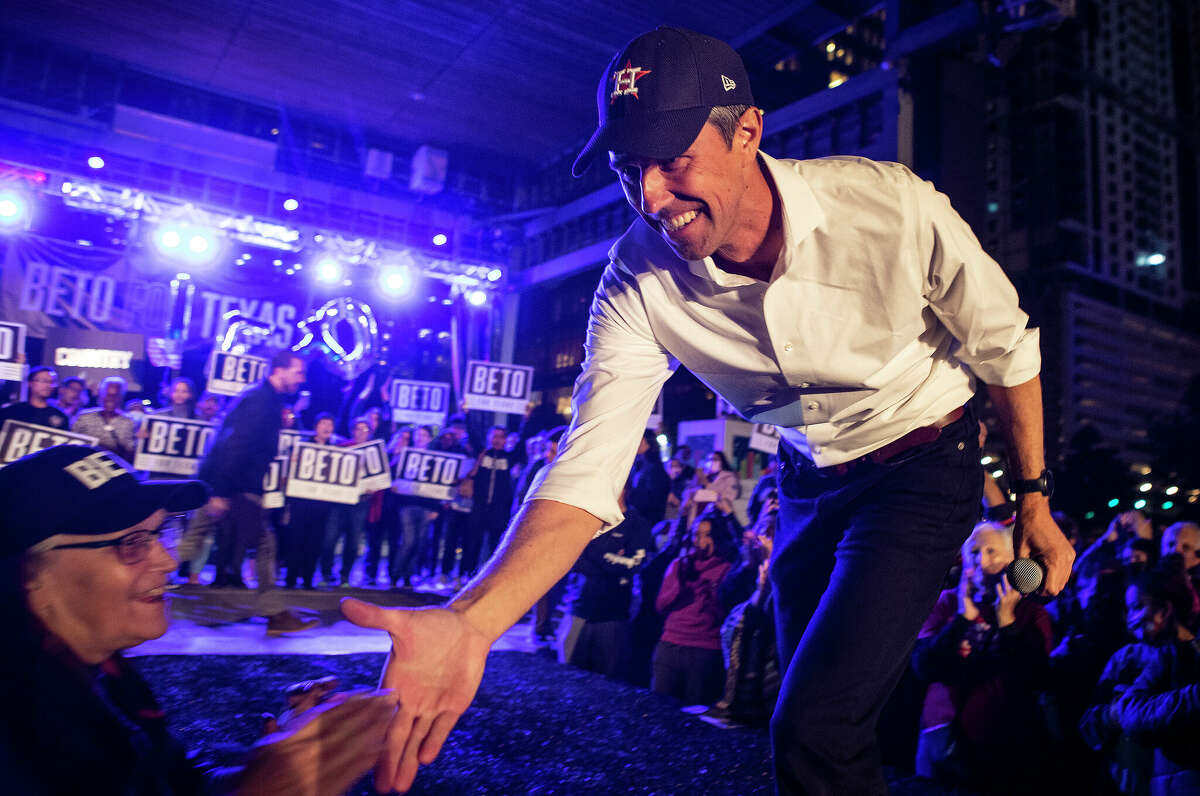 Democrat Beto Oâ€™Rourke shakes hands with supporters after speaking during a rally at Discovery Green as he announces that he is running for governor of Texas Friday, Nov. 19, 2021 in Houston.