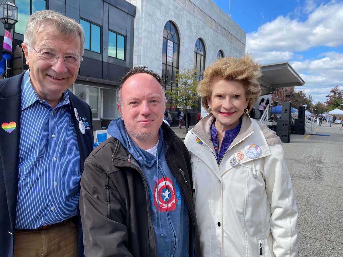 Brian Jaye, (Center) who is the current Democrat Nominee for the 9th congressional district standing with Michigan's U.S. Senator Debbie Stabenow (Right) and Carl Marlinga (Left) who is the current Democrat Nominee for the 10th Congressional District.