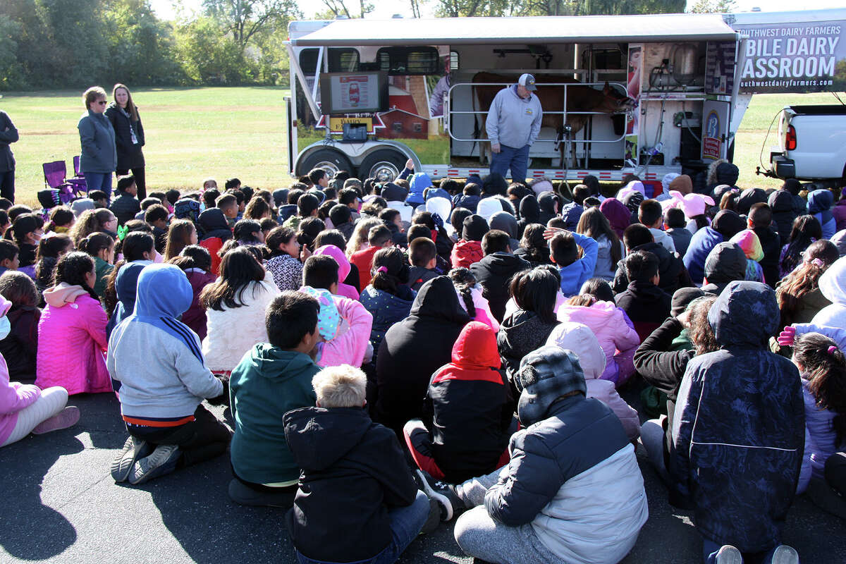 Southwest Dairy Farmers brought its mobile dairy classroom to Kreitner Elementary School in Collinsville Thursday to show students where milk comes from. 