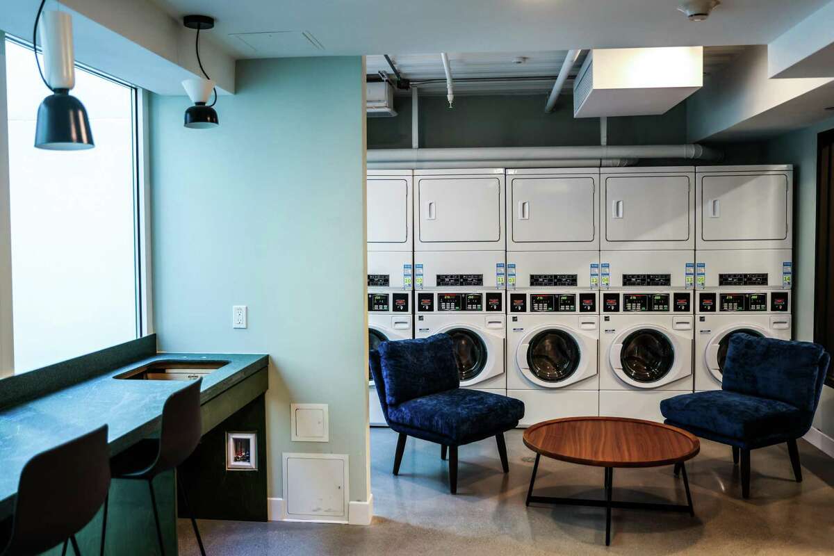 The laundry room in a the microunit development building.