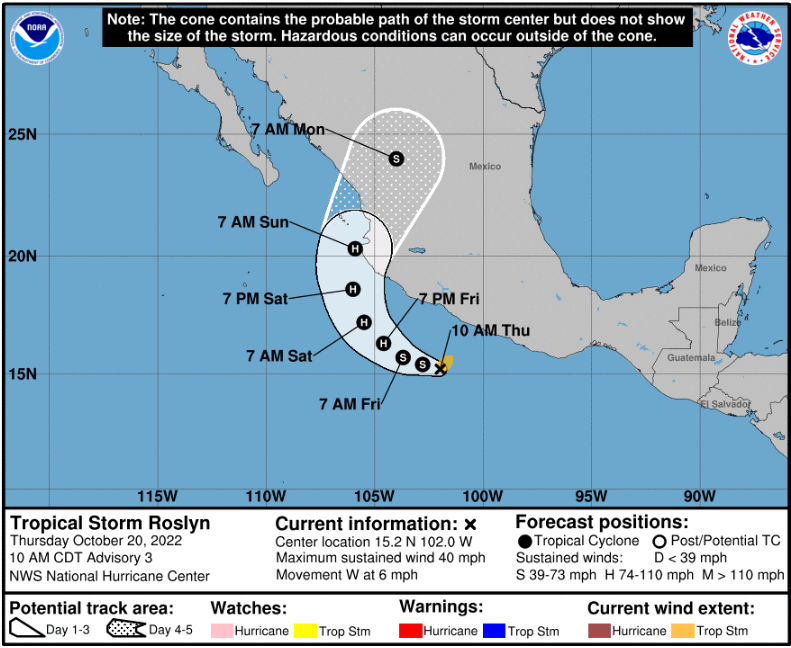 Tropical Storm Roslyn Forms Off Mexico's South Pacific Coast