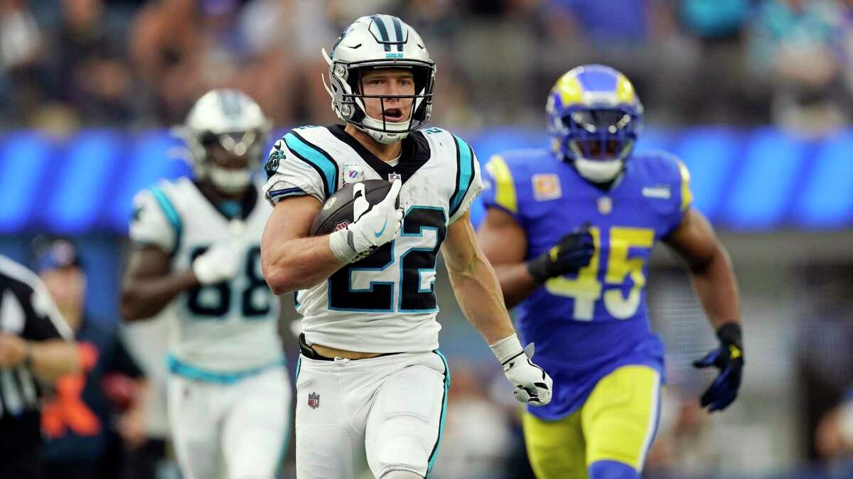 Kyle Shanahan explains 49ers’ trade for Christian McCaffrey. Carolina Panthers running back Christian McCaffrey runs against the Los Angeles Rams during the second half of an NFL football game Sunday, Oct. 16, 2022, in Inglewood, Calif. (AP Photo/Ashley Landis)