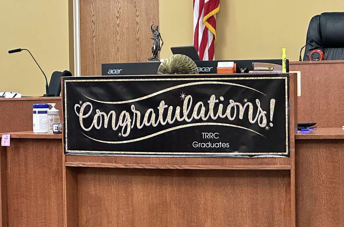 Decorations adorn the Huron County 52 Circuit courtroom during the first graduation ceremony for the Thumb Regional Recovery Court on Thursday.