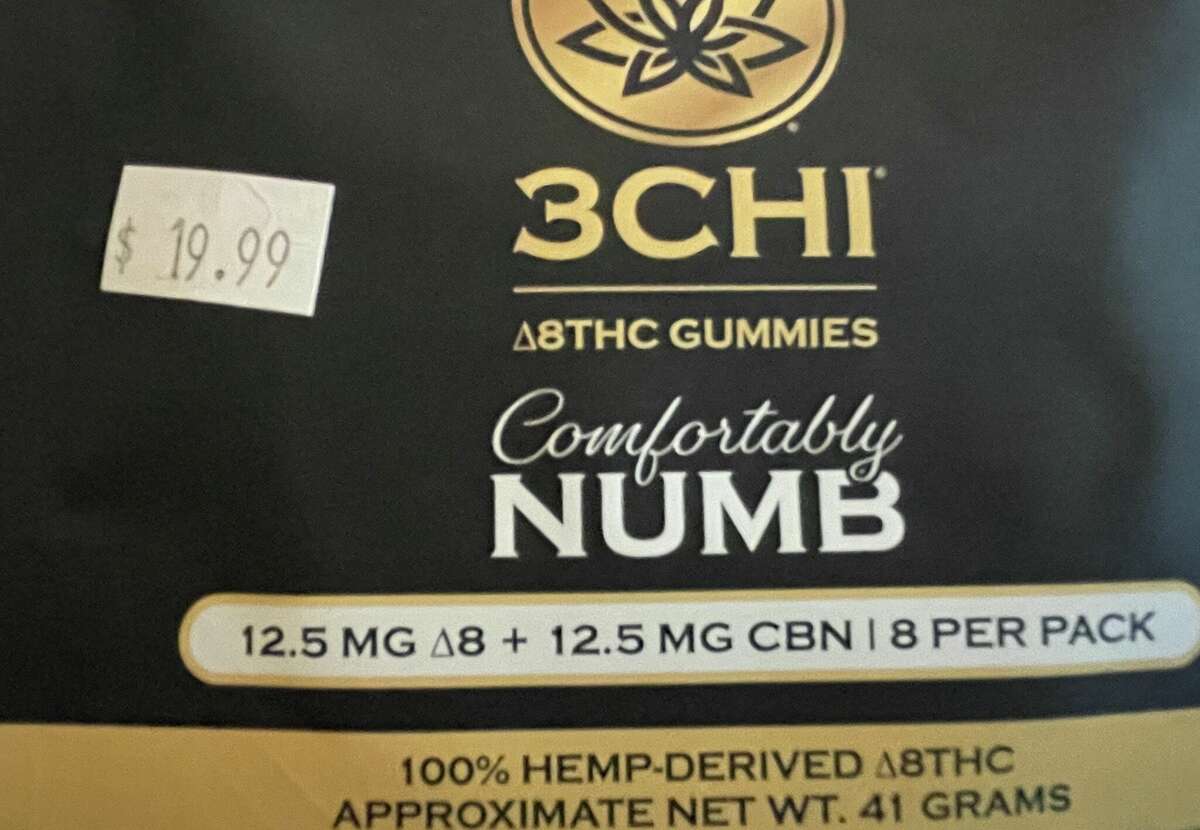 A product purchased in Connecticut containing delta-8, a THC-related chemical that is not legally produced in the state. 