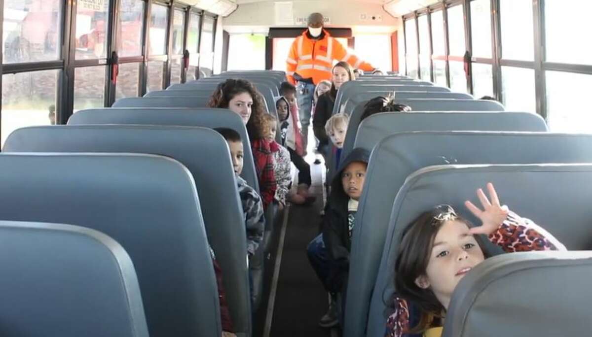 Eighteen kindergarten classes learned about school bus safety Oct. 19-20 at the Prather Kindergarten Center in Granite City as part of the  The First Student Safety Dog Bus Tour. Students participated in educational activities about buses and had a photo taken with Safety Dog. 
