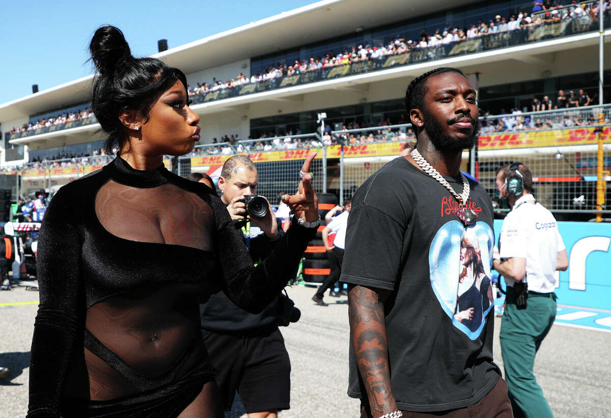 Megan Thee Stallion walks on the grid prior to the United States F1 Grand Prix at Circuit of the Americas on October 24, 2021 in Austin, Texas.  (Photo by Chris Graythen/Getty Images)