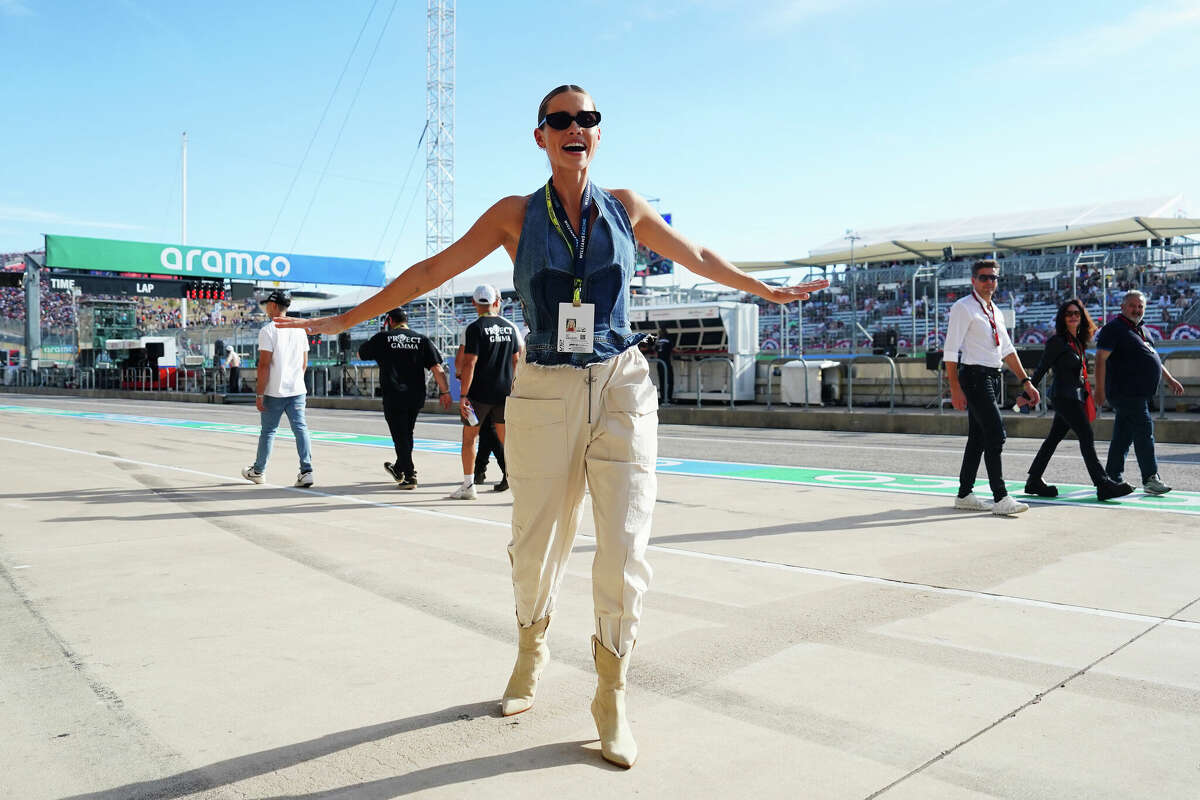 AUSTIN, TEXAS - OCTOBER 22: Claire Holt visits Williams Racing during the Formula One United States Grand Prix at Circuit of the Americas on October 22, 2022 in Austin, Texas.  (Photo by Alex Bierens de Haan/Getty Images for Williams Racing)