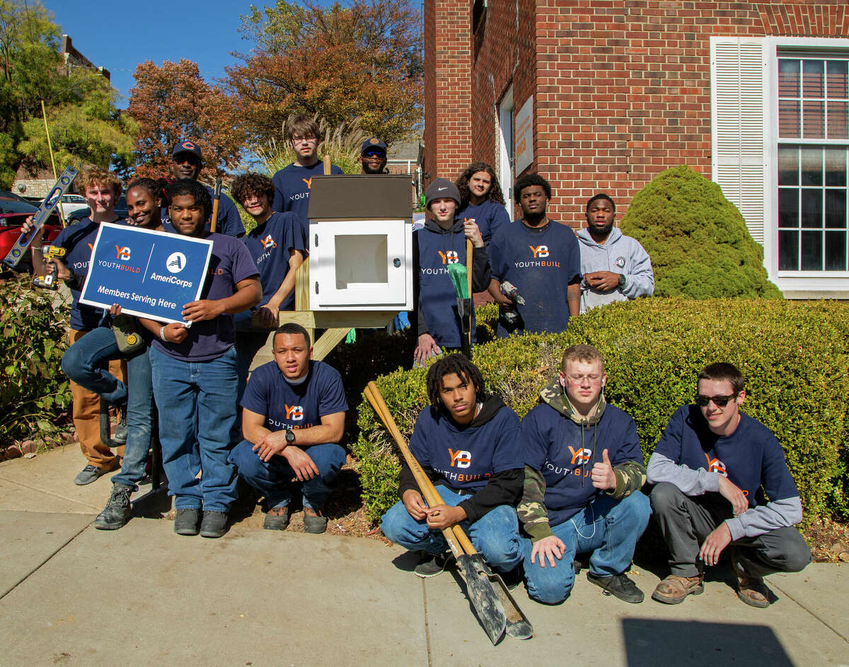 Pictured are YouthBuild instructors Kavon Lacey and Greg Echols with students Jada Johnson, Rocky Hoffstot, Isaiah Slater, Nemus Parks Jr., Orion Brown, Aiden Conner, Vaughan Kuykendall, Kyan O’Bannon, Dominick O’Hair, Kaden Conreux, Dakota Hennemann, Ke’Shawn Stapleton, Casio Manley.
