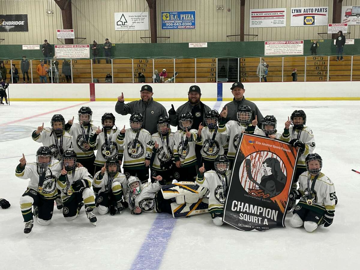 Members of the Midland Northstars 10U Squirt A hockey team which won the St. Ignace tournament recently are (top, from left) head coach Kristopher Spaulding, assistant coach Chris McGuire, and assistant coach Pat Murtha; (middle, from left) Max Busard, Michael McGuire, Jack Derocher, Tanner Spaulding, Logan Sampson, Maximus Kroll, Joseph Kroll, Torsten Beebe, Drew Murtha, and Alex Bellinger; and (bottom, from left) Austin Loonsfoot, Graeme Post, David Lee, Samuel Videgar, Everett Ferrell, and Braydon Jacobs.