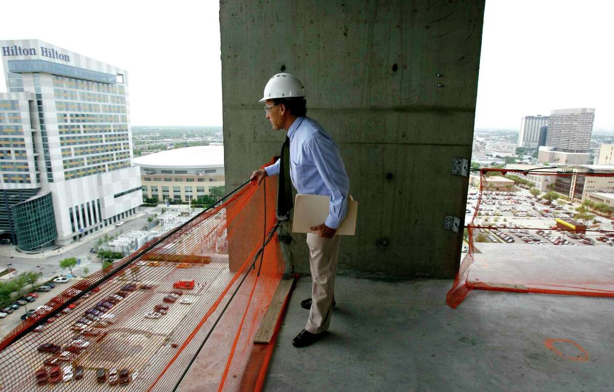 Marvy Finger, the developer of the One Park Place residential high-rise overlooking Discovery Green, gives the media a tour, Monday, March 31, 2008, in Houston. ( Karen Warren / Chronicle )