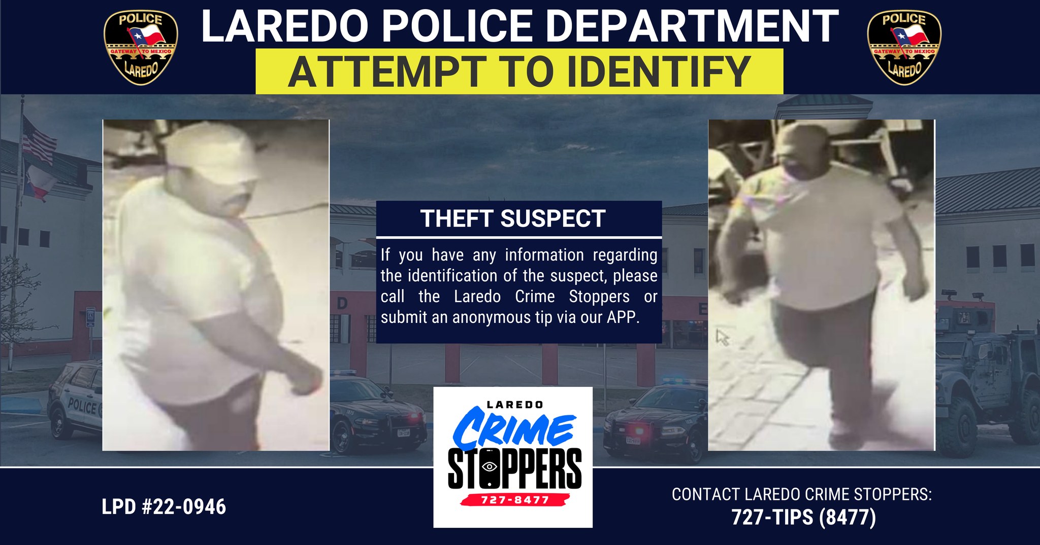 Man sought by Laredo police for theft in south Laredo