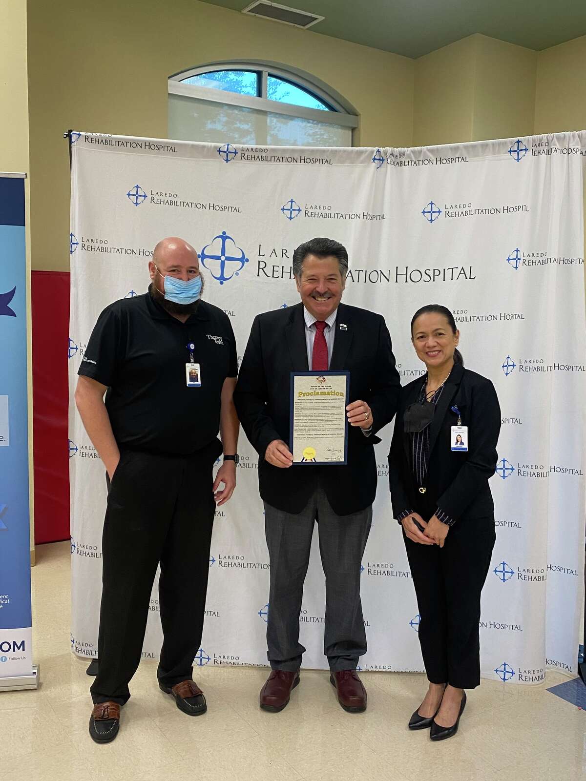 Laredo Mayor Pete Saenz visited the Laredo Rehabilitation Hospital for a proclamation celebrating National Physical Therapy Month.