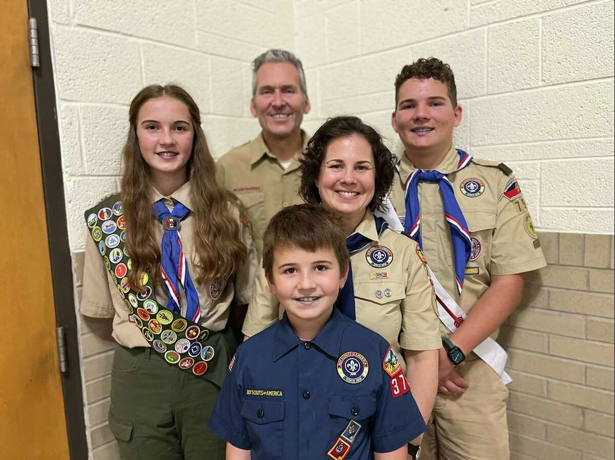 The Adam family pose for a portrait during Chloe Adam's Eagle Scout Court of Honor on Oct. 24, 2022. From left are Chloe, Richard, Luke, Tami and Henry.