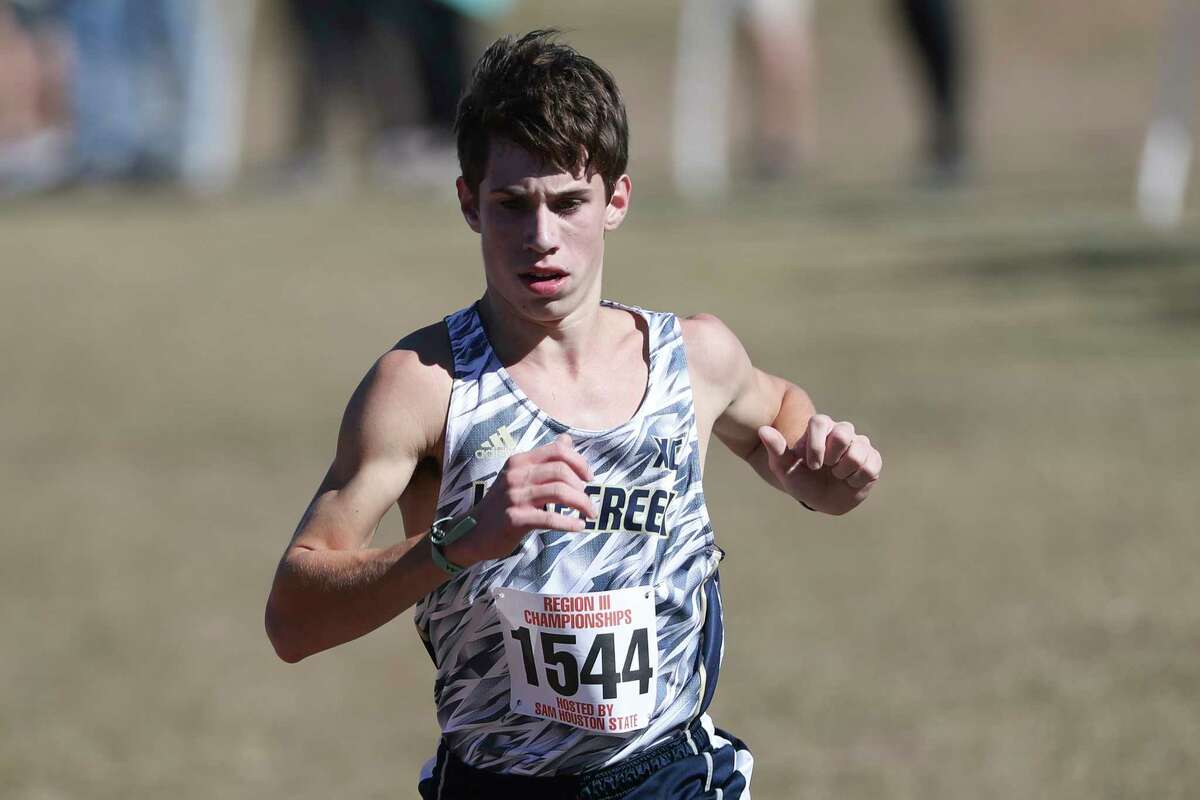 Carter Gordy of Lake Creek competes in the Region III-5A Cross Country Championships at Kate Barr Rose Park on Tuesday, Oct. 25, 2022, in Huntsville.