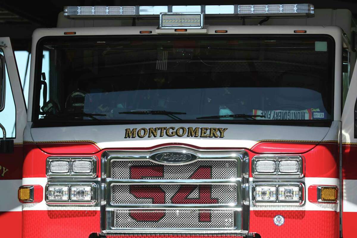 A firetruck at Montgomery County’s Emergency Service District Station 54 is seen on Tuesday, Oct. 25, 2022, in Montgomery. The fire chief of a Montgomery County Emergency Service District wants his agency to be paid for providing required emergency services to an area no longer in the district’s jurisdiction, after Conroe’s recent decision to de-annex the property which includes the popular Margaritaville Lake Resort.