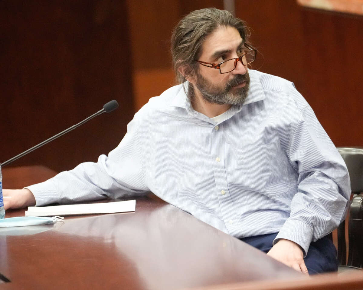 Robert Solis is shown during the punishment phase of his capital murder trial Tuesday, Oct. 25, 2022 in Houston. He was convicted of murdering Harris County Sheriff’s Deputy Sandeep Dhaliwal during a traffic stop in 2019.
