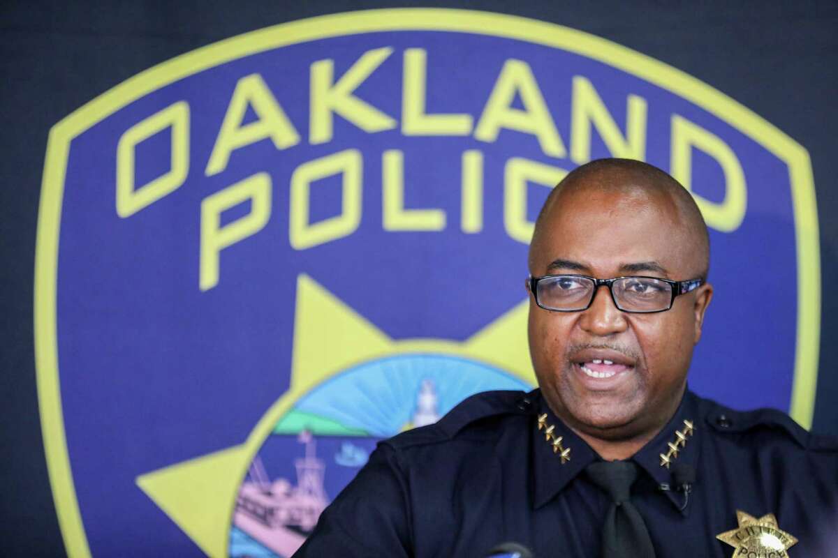 Oakland Police Chief LeRonne Armstrong touted Tuesday a drop in shootings and violent crime over the last month, crediting the department’s new partnership with federal and local law enforcement agencies. He’s shown in this file photo from Aug. 29, 2022.