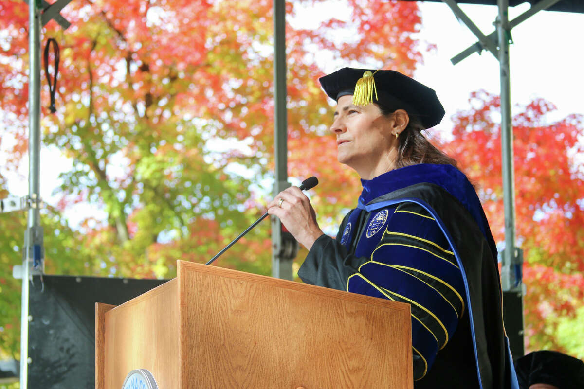 Andrea Kathryn Talentino speaks Oct. 15 during her inauguration ceremony as president of Augustana College.