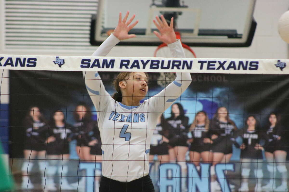 Sam Rayburn's Lauren Wright had a good night near the net, but too many weapons on the other side of the net prevented Rayburn from going into the offseason with an upset win.