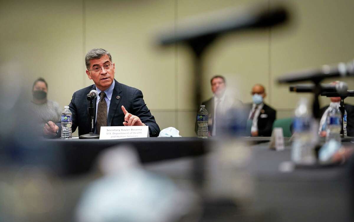 United States Secretary of Health and Human Services Xavier Becerra speaks during a press conference about the “Cancer Moonshot” program Wednesday, Oct. 26, 2022, at the Duncan Family Institute for Cancer Prevention and Risk Assessment, part of the MD Anderson Cancer Center system, in Houston.