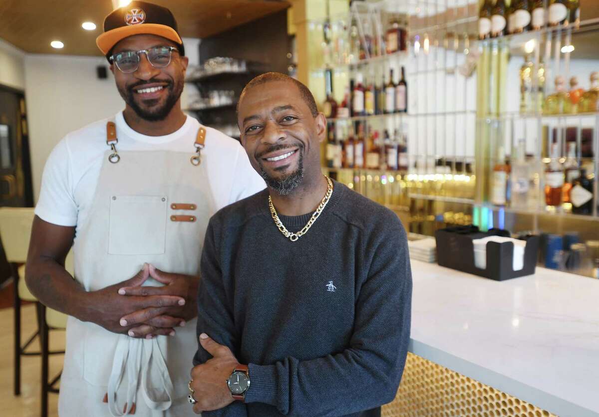 Chef Damon Daye, left, and co-owner Wesly Saintil Arbuthnot at the new 29 Markle Court restaurant in Bridgeport, Conn. on Wednesday, October 26, 2022. The restaurant's grand opening is Friday, November 4th.