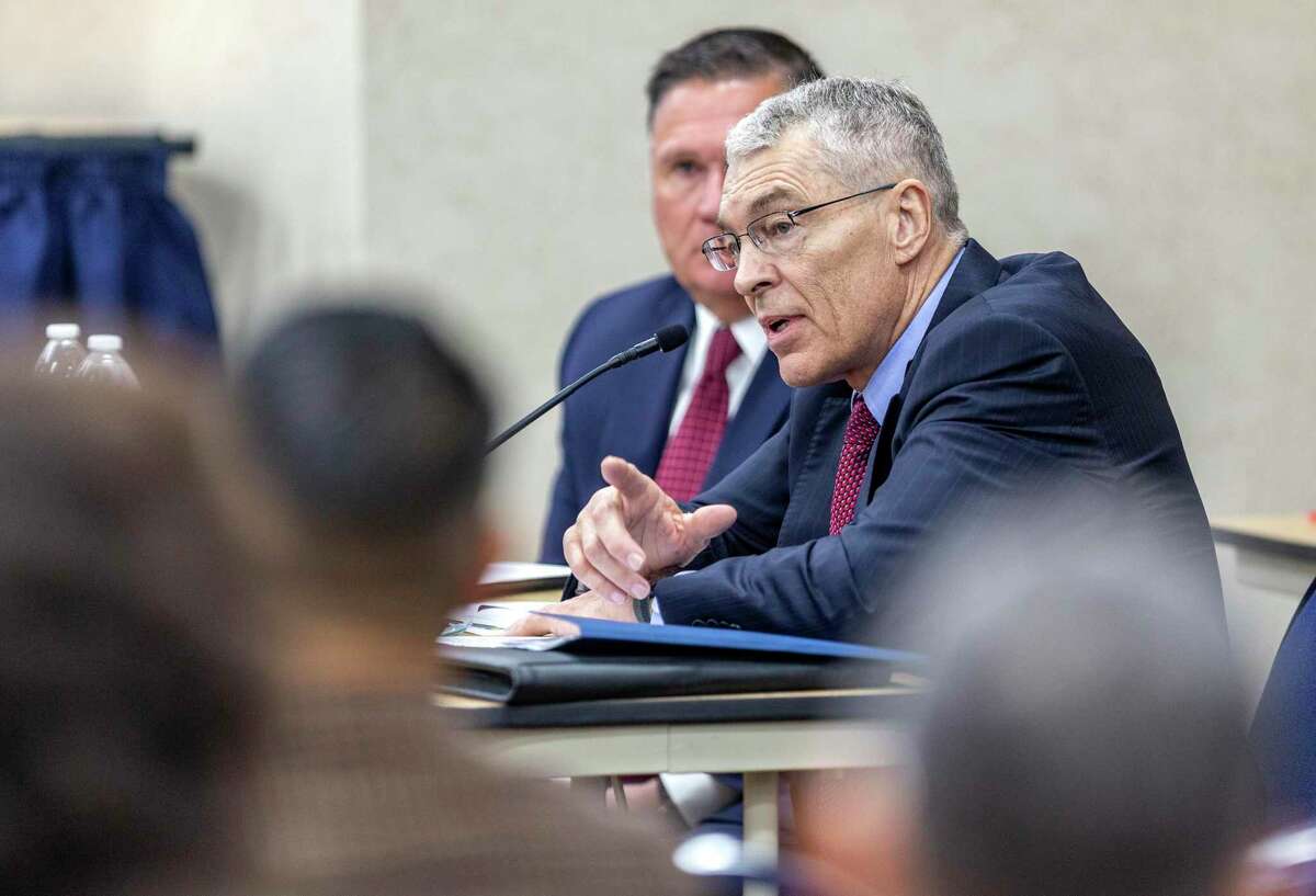 Texas Department of Public Safety director Steve McCraw, seen speaking at the Oct. 27 meeting at the Public Safety Commission meeting in Austin, failed. He must resign.
