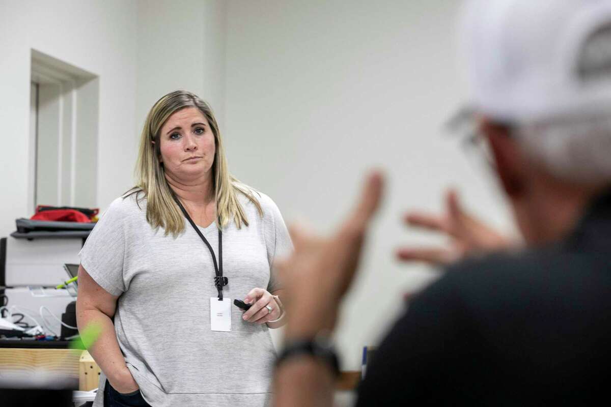 Gillespie County Clerk Lindsey Brown listens to a question during poll worker training Thursday, Oct. 20, 2022, at the Gillespie County Elections Department in Fredericksburg.