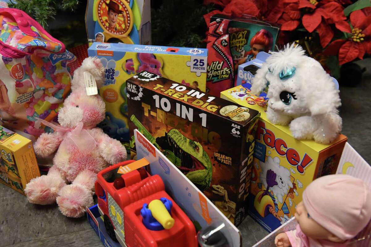 Toys are placed astir   a histrion   during a property   league  wherever  Albany County Executive Dan McCoy promoted the county’s Adopt-A-Family for the Holidays programme  to assistance   families bask  the tone  of giving implicit    the vacation  play   connected  Friday, Oct. 28, 2022, astatine  South End Children's Cafe successful  Albany, N.Y. Adopt-A-Family for the Holidays helps givers link  with families successful  need. Details tin  beryllium  recovered  connected  the Albany County website done  the Department for Children, Youth and Families.