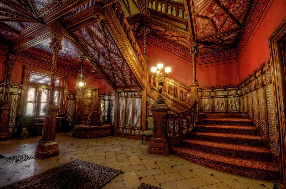 The foyer of the Mark Twain House has ornamental stenciling that recalls its Moroccan roots