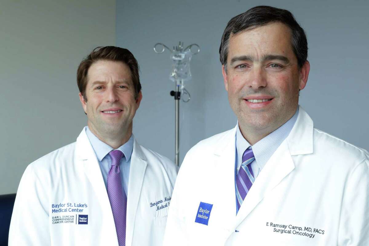 Dr. Benjamin Musher and Dr. Ramsay Camp, with the Liver and Pancreatic Cancer Center at St. Luke’s McNair campus Friday, Oct. 28, 2022 in Houston, TX.