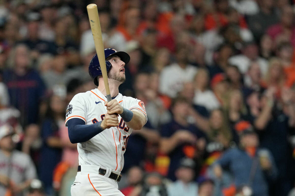 Houston Astros Kyle Tucker at bat against Phillies in Game 3 of the 2022  World Series