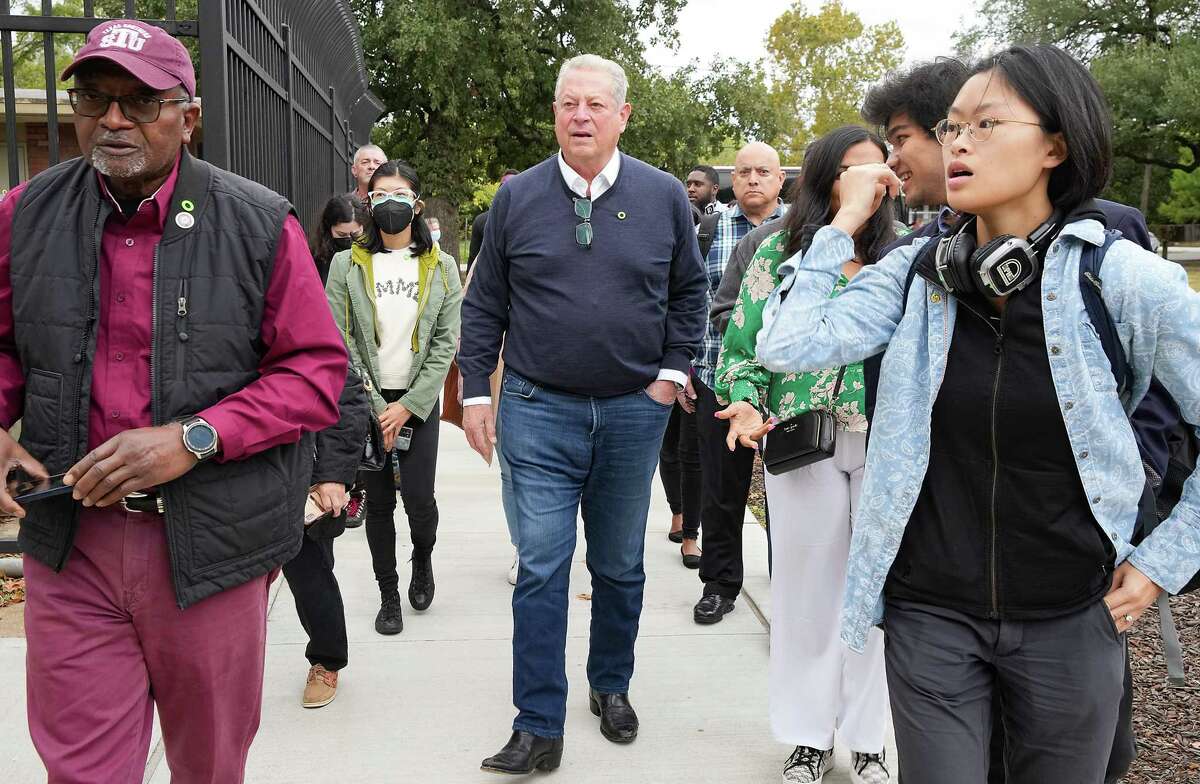 Former U.S. Vice President Al Gore walks around at Hartman Park as part of a “toxic tour” on Saturday, Oct. 29, 2022 in Houston.