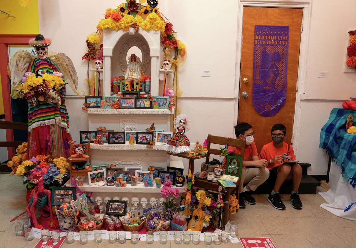 An ofrenda created by Luis Gavito honoring the 19 students and two teachers that were killed in the Robb Elementary School shooting in Uvalde is on display at MECA in Houston on Thursday Oct. 27, 2022.