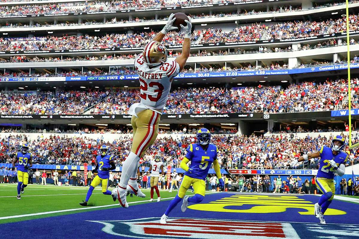 San Francisco 49ers linebacker Fred Warner is a heat-seeking missile on a  third-down sack vs. Los Angeles Rams quarterback Matthew Stafford