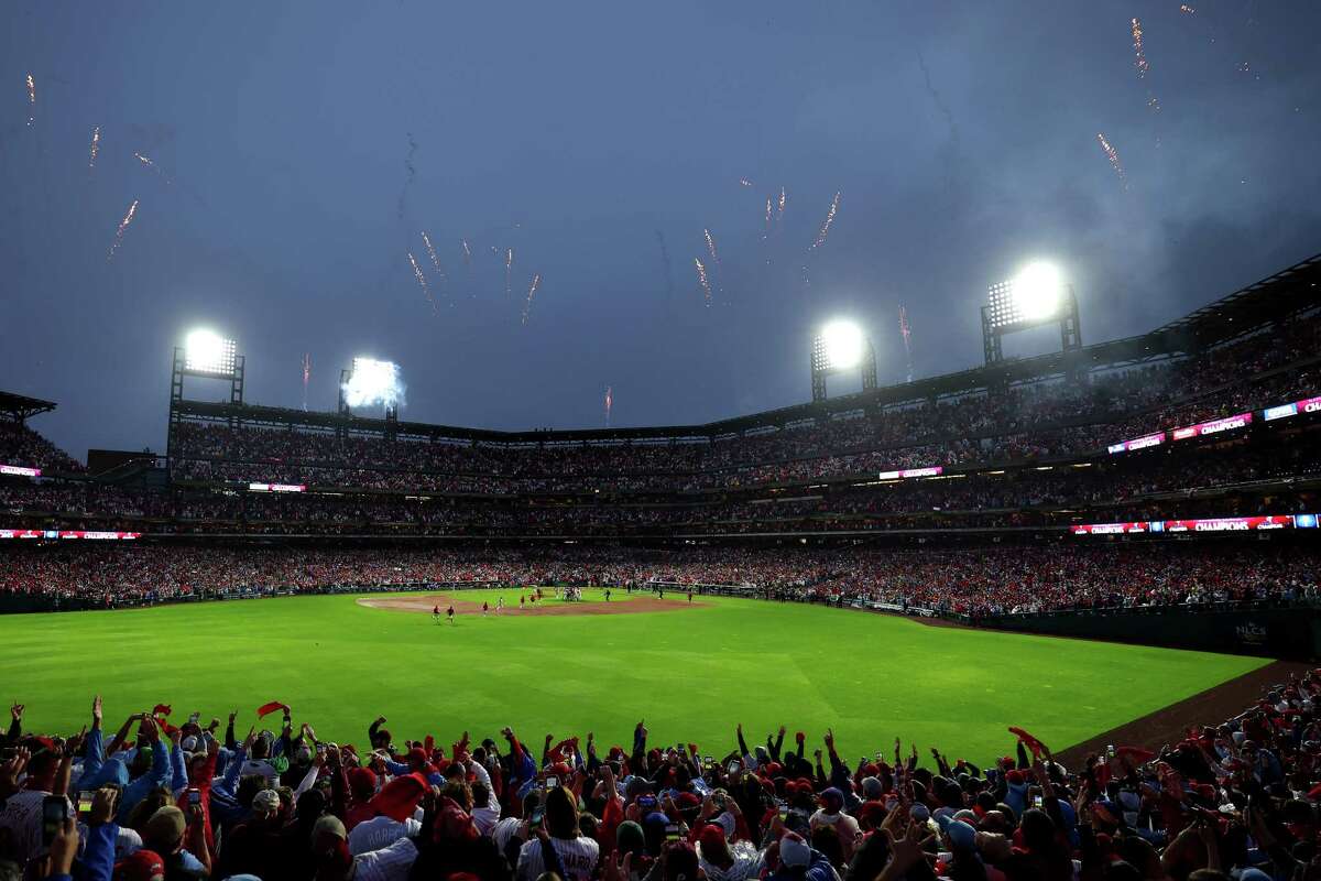 A general view of Citizens Bank Park after the Philadelphia Phillies defeated the San Diego Padres in game five to win the National League Championship Series on October 23, 2022 in Philadelphia, Pennsylvania.