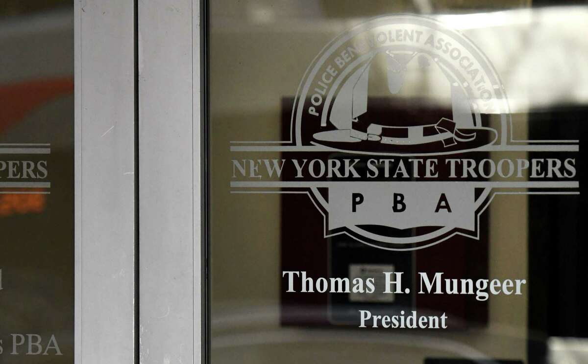 Office of the New York State Troopers PBA on Monday, Oct. 31, 2022, on State St. in Albany, N.Y. The New York State Troopers PBA recently severed ties with an Orange County insurance company that had been providing coverage to troopers. Thomas Mungeer, who recently took a leave of absence as PBA president, and Richard Mulvaney, a PBA attorney who resigned earlier this month, both have ties to the insurance firm.