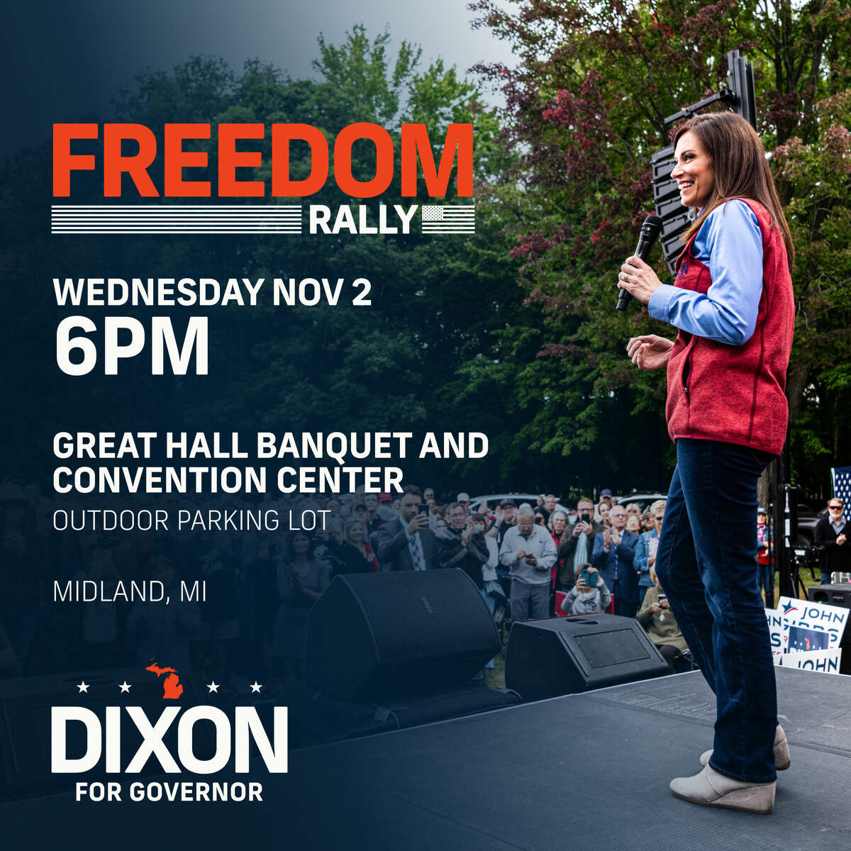 A freedom rally will be held at 6 p.m. on Wednesday, Nov. 2, 2022 at the Great Hall and Banquet Center in Midland. 