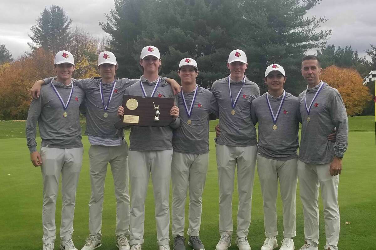The Greenwich boys golf team won the CIAC Division I state championship meet at Stanley Golf Course in  New Britain Nov. 1, 2022. The Cardinals finished with a 297 total, one shot better than Farmington and two better than defending champion New Canaan.